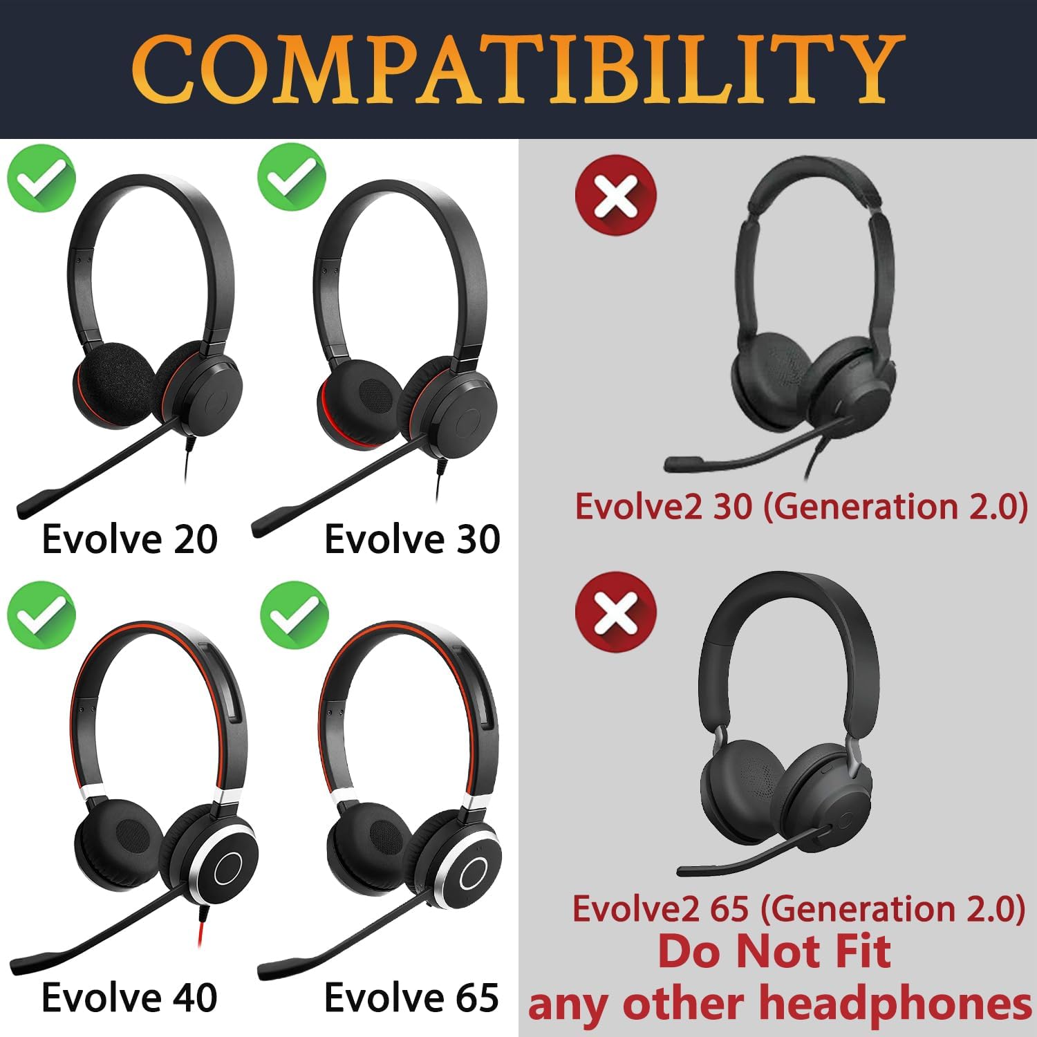 SOULWIT Sponge Earpads for Jabra Evolve 65/40/30/20 - 4Pcs