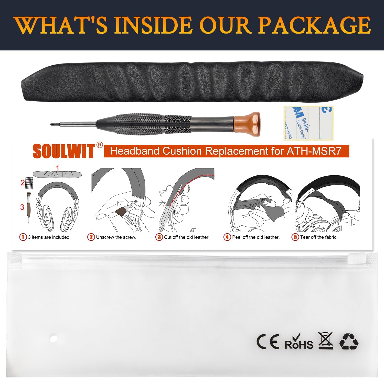 SOULWIT Headband for Audio Technica ATH MSR7, MSR7NC - Protein Leather