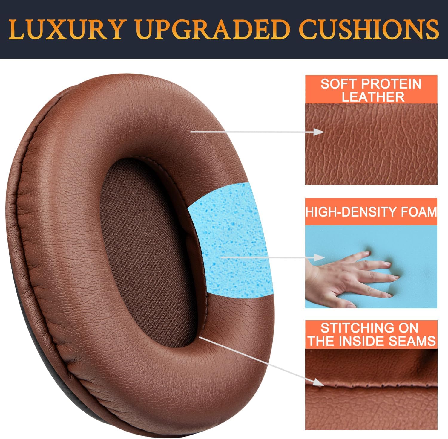 SOULWIT Earpads for Audio-Technica ATH M50, M50X, M50XBT, M50XBT2, M50XSTS, M40x, M30x, M20xBT, M20X, SX1, MSR7 Monitor - Protein Leather