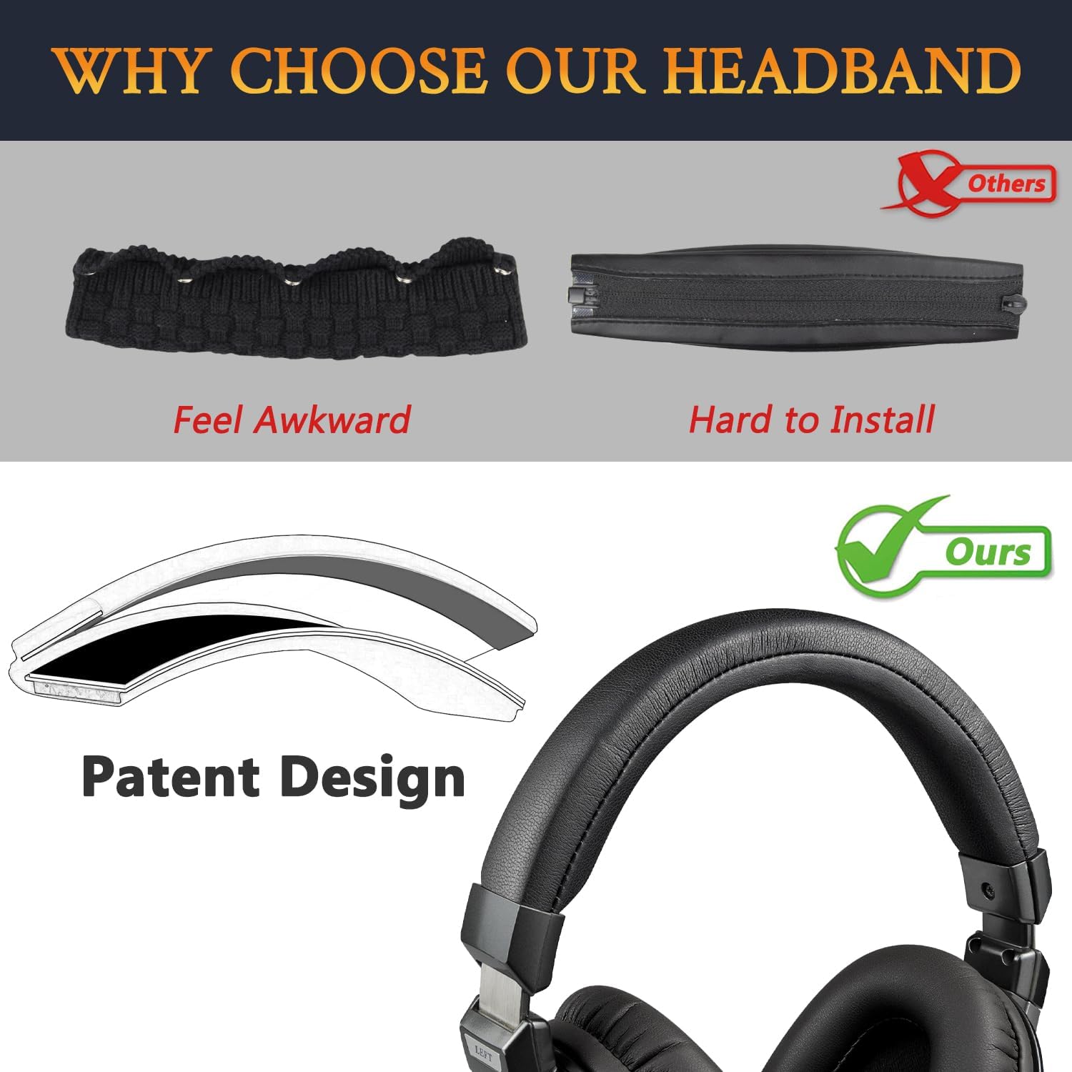 SOULWIT Headband for Audio Technica ATH MSR7, MSR7NC - Protein Leather