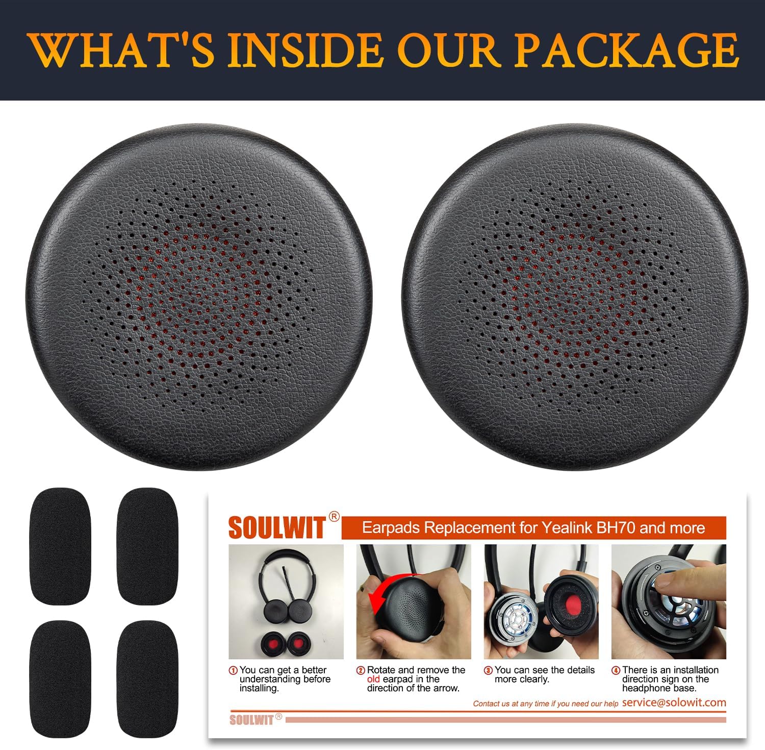 SOULWIT Earpads + 4Pcs Microphone Pop Filter for Yealink BH70, WH64 Wireless Headset
