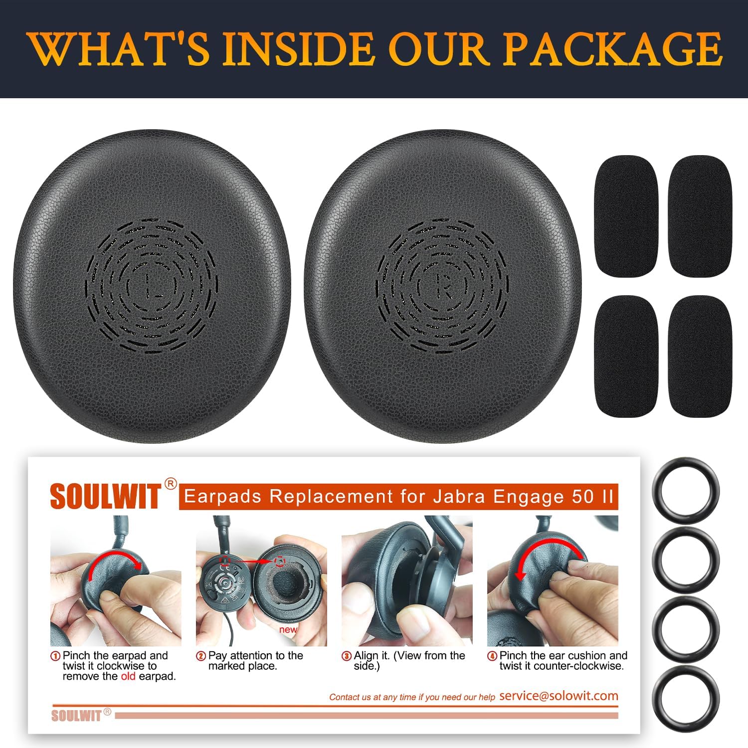 SOULWIT Earpads for Jabra Engage 50 II, Engage 40 Wired - Protein Leather