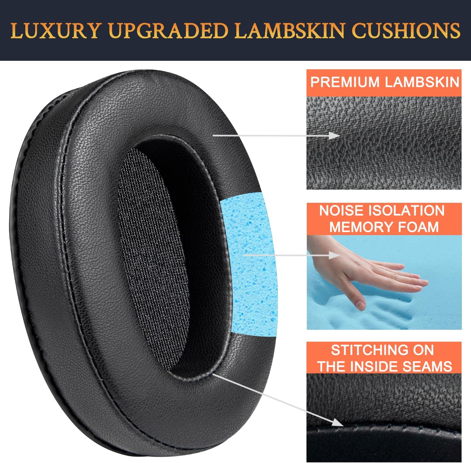 SOULWIT Earpads for Sony WH-XB900N, WH-CH710N, WH-CH720N, WH-RF400, MDR-RF895RK - Lambskin