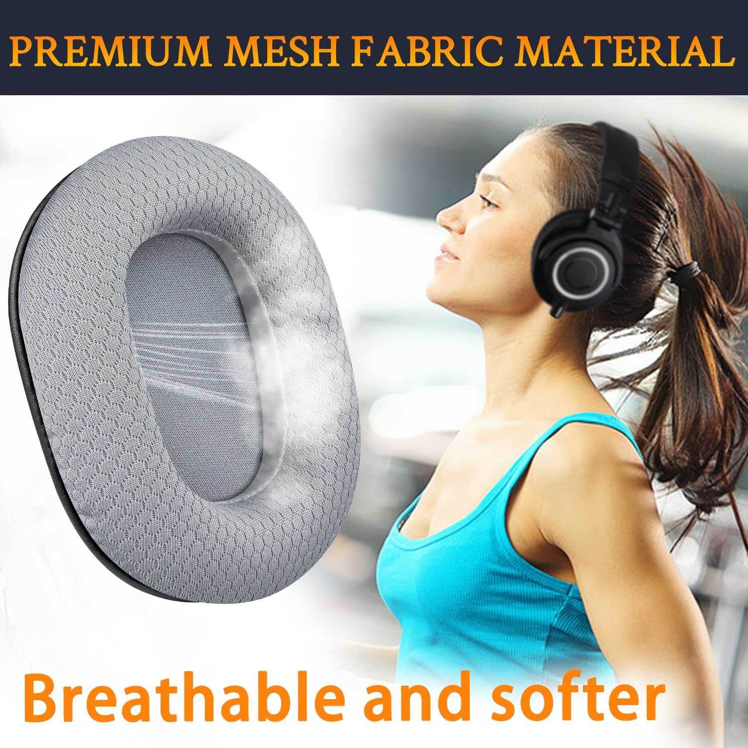 SOULWIT Earpads for Audio-Technica ATH M50, M50X, M50XBT, M50XBT2, M50XSTS, M40x, M30x, M20xBT, M20X, SX1, MSR7 Monitor - Mesh Fabric