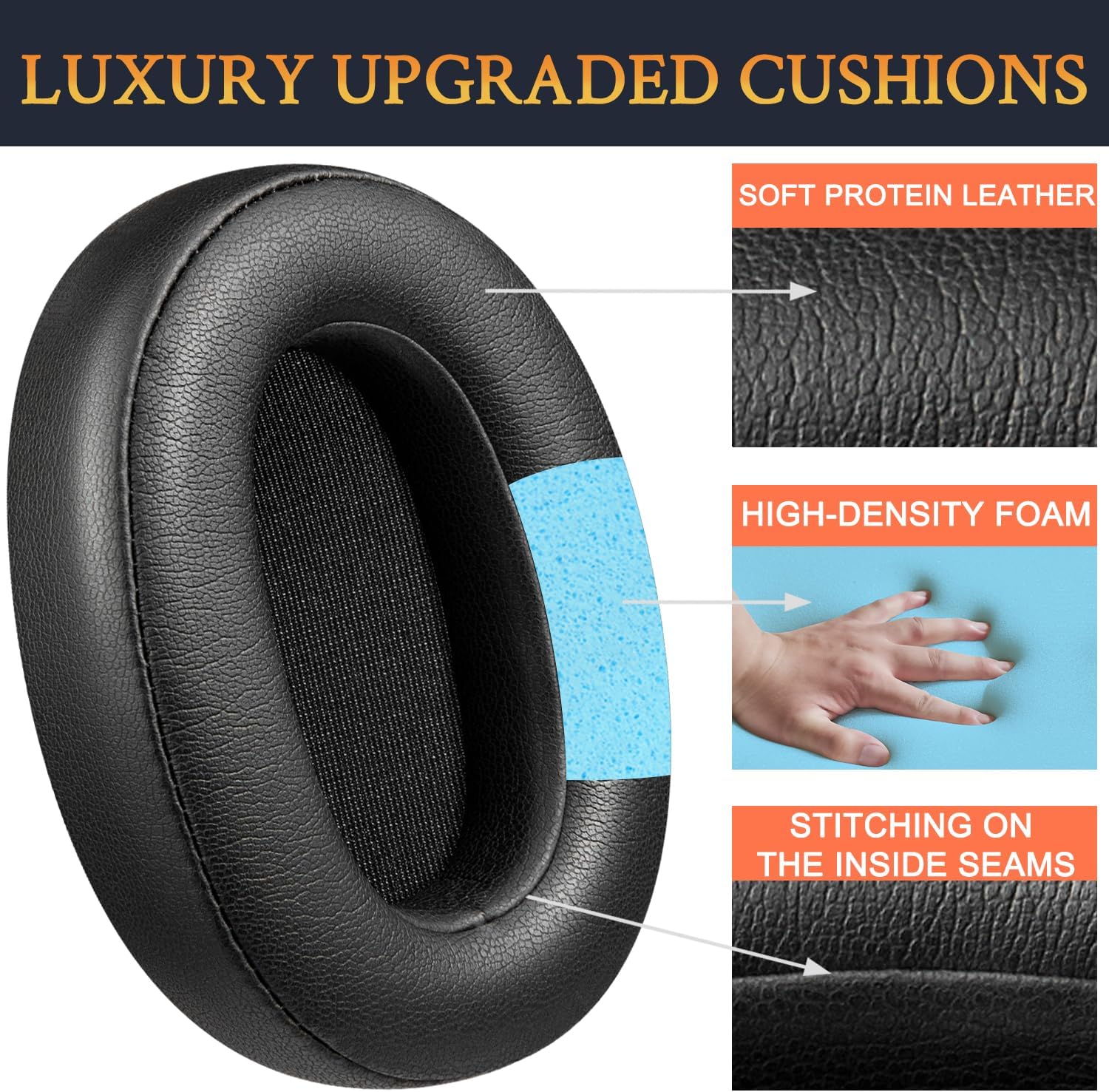 SOULWIT Earpads for Sony WH-XB900N, WH-CH710N, WH-CH720N, WH-RF400, MDR-RF895RK - Protein Leather