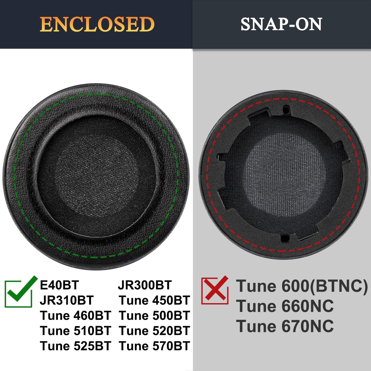 SOULWIT Earpads for JBL Tune 450BT/460BT/500BT/510BT/520BT/525BT/570BT, JR300BT, JR310BT, Junior 320BT, E40BT - Protein Leather