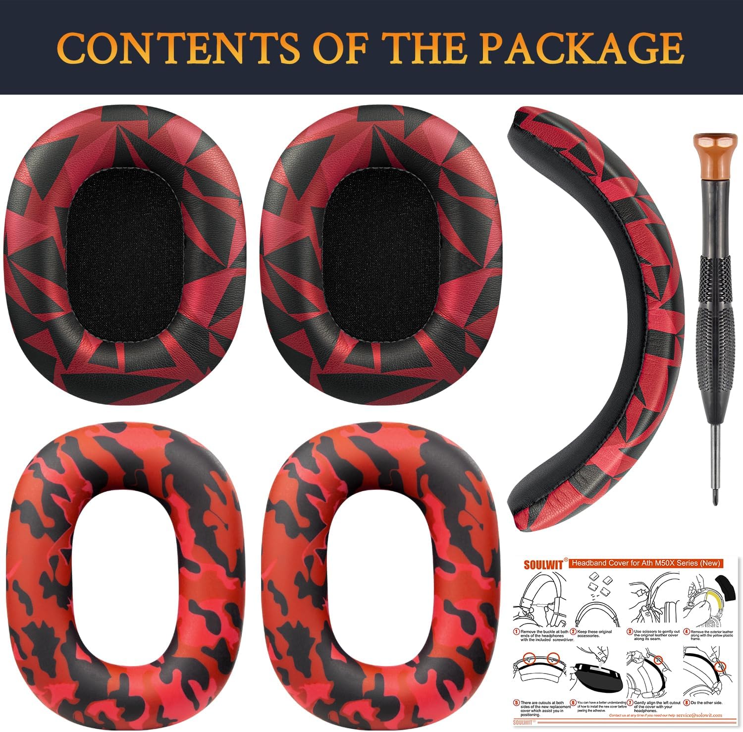 SOULWIT Earpads + Ear Cover+ Headband for ATH M50, M50X, M50XBT, M50XBT2, M50XSTS