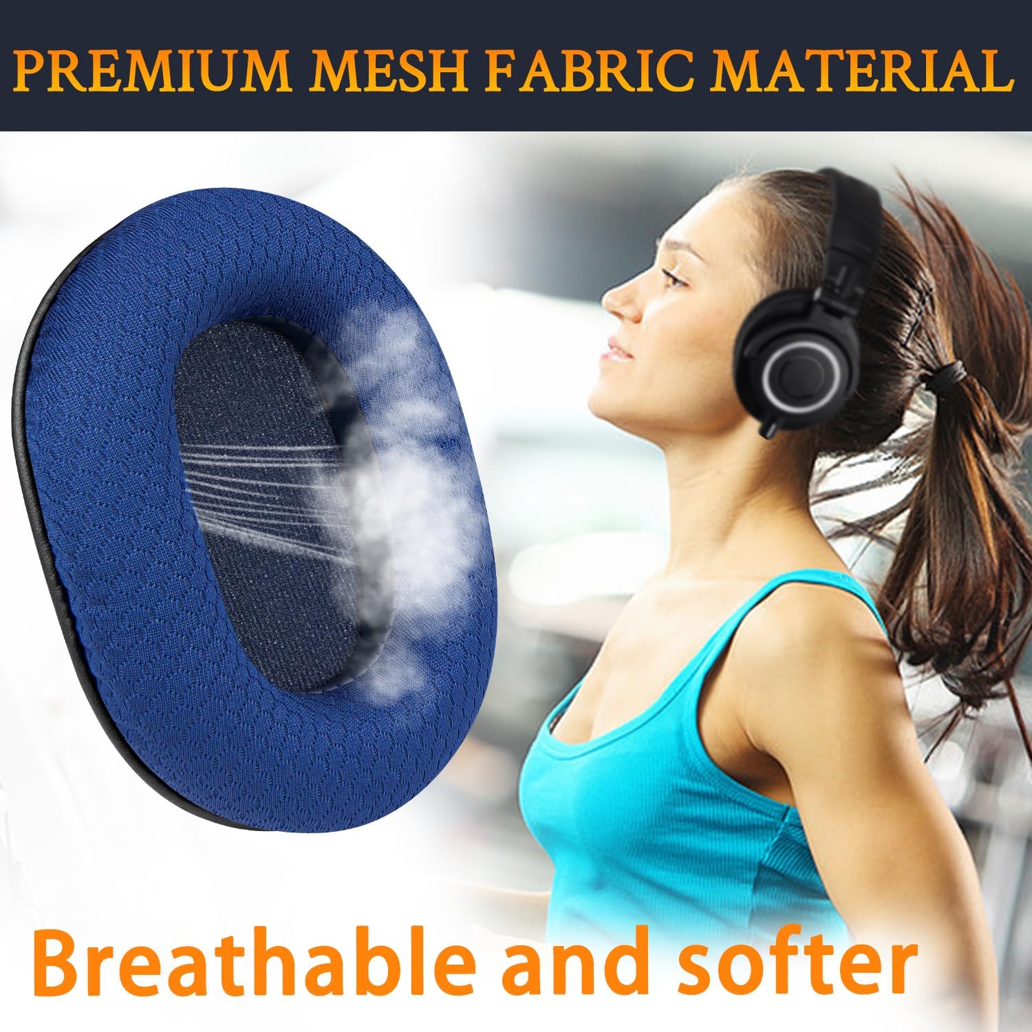 SOULWIT Earpads for Audio-Technica ATH M50, M50X, M50XBT, M50XBT2, M50XSTS, M40x, M30x, M20xBT, M20X, SX1, MSR7 Monitor - Mesh Fabric