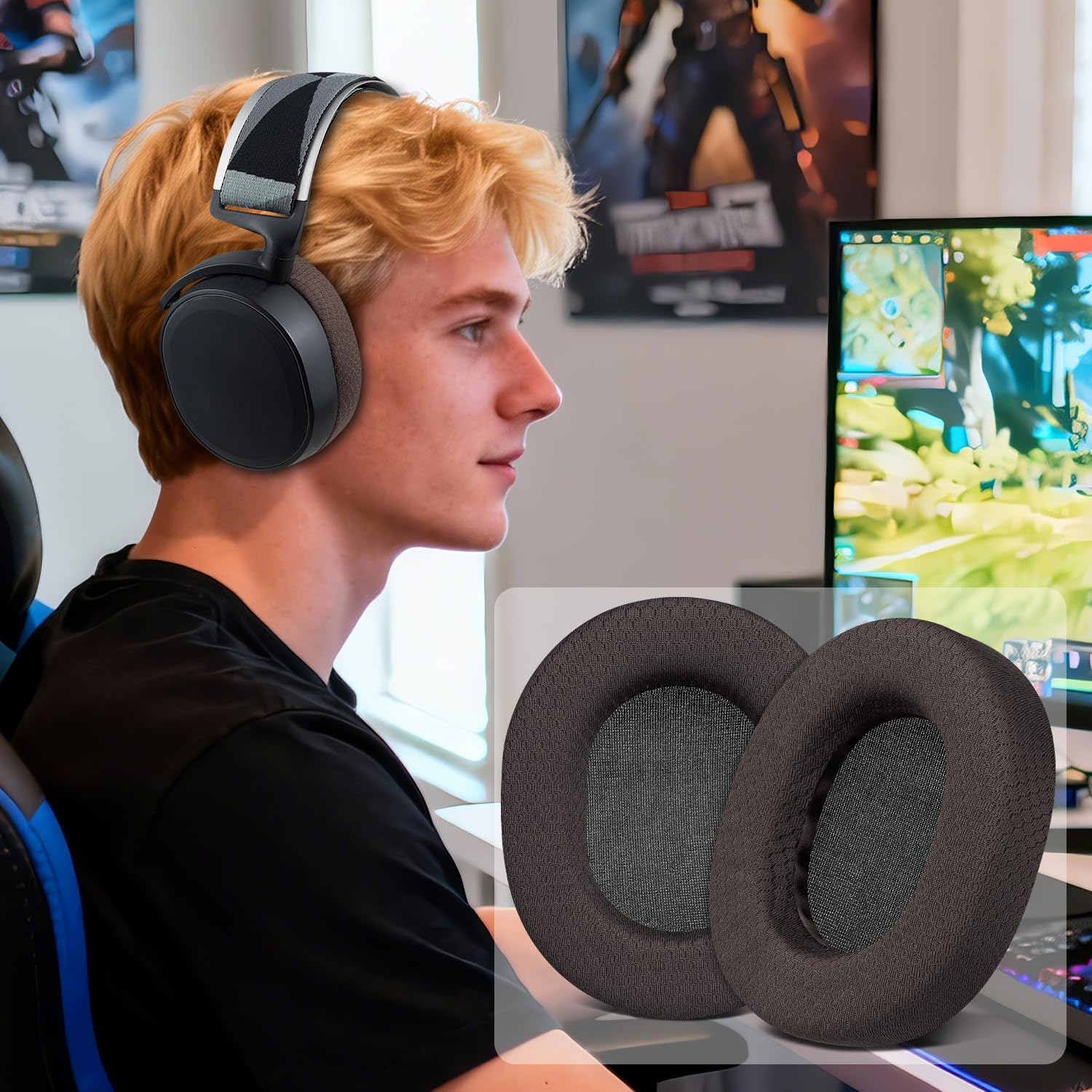 SOULWIT Earpads for SteelSeries Arctis 1/3/5/7/7+/7P/7P+/7X/7X+/9/9X/Pro/Prime - Mesh Fabric