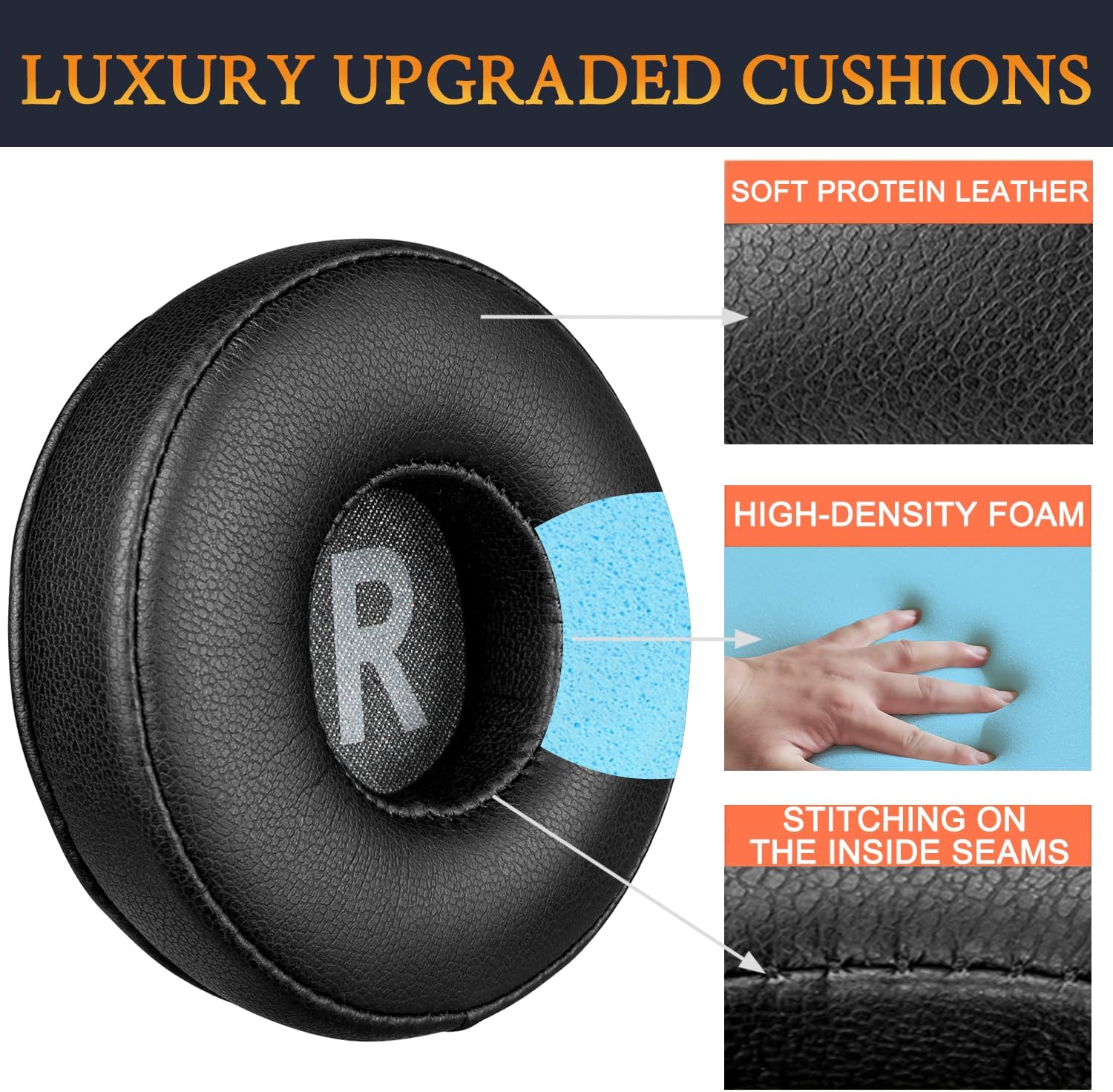 SOULWIT Earpads for JBL Tune 450BT/460BT/500BT/510BT/520BT/525BT/570BT, JR300BT, JR310BT, Junior 320BT, E40BT - Protein Leather